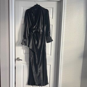 Xscape Black Satin Long Sleeve Dress